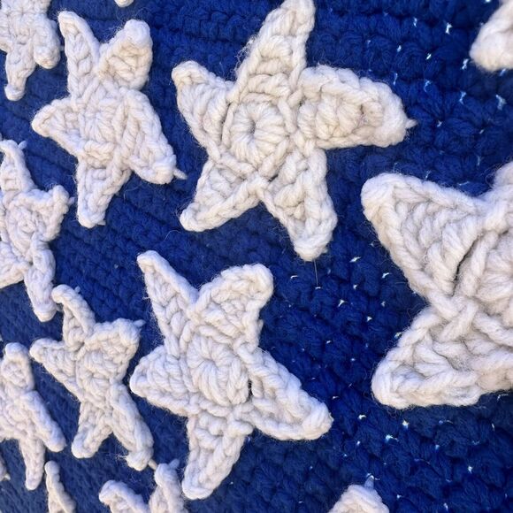 Vintage Hand Knit Crocheted American Flag Patriotic Afghan Throw Blanket 57X33 - Picture 5 of 7